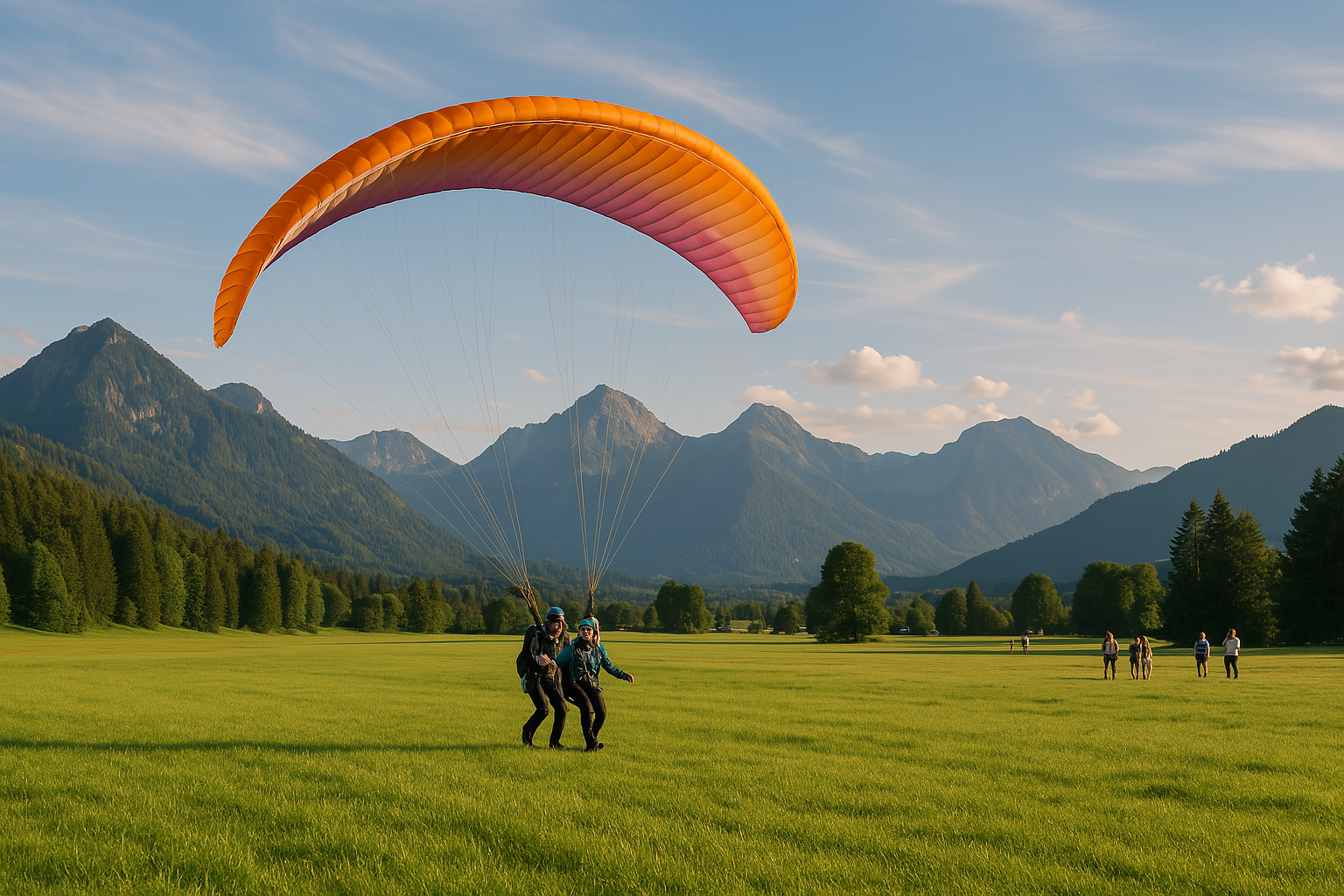 Tandem paragliding landing