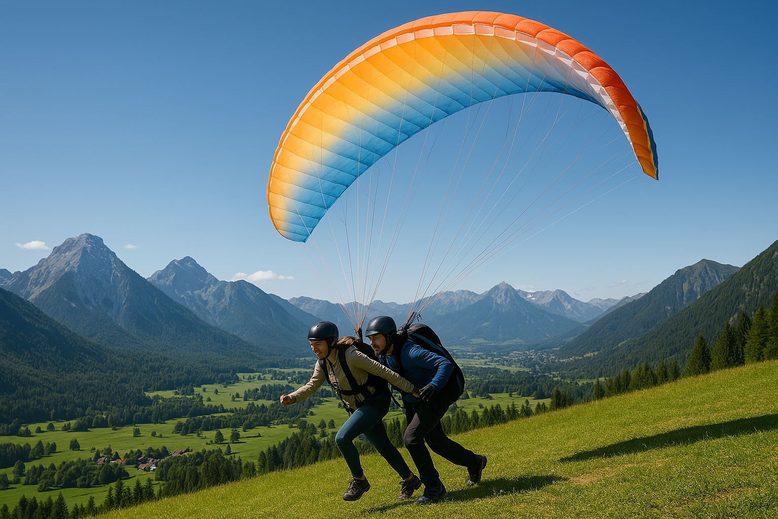 Tandem paragliding takeoff